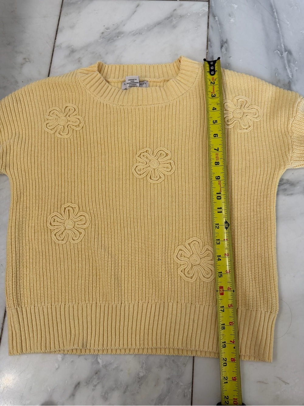 Laura Ashley Women Small Cotton Blend Knit Butter Yellow Floral Appliqué Sweater - Picture 6 of 7